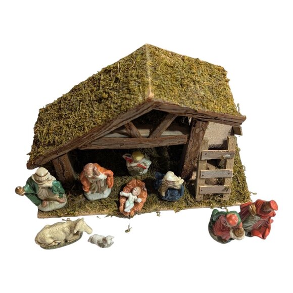 Vintage 9-Piece Ceramic Nativity Set Adelbrook 1990s Walmart Broken Angel Wing - Picture 8 of 15